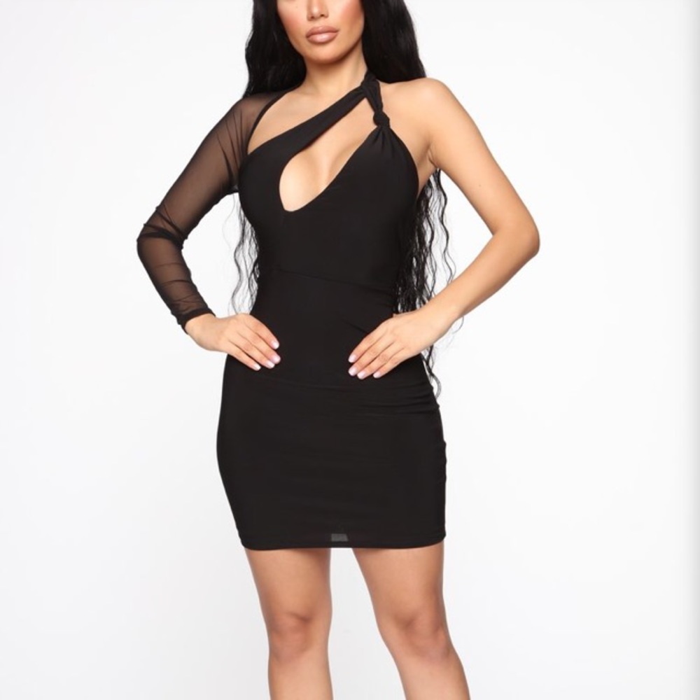 Black Cut Out One Shoulder Mini Dress